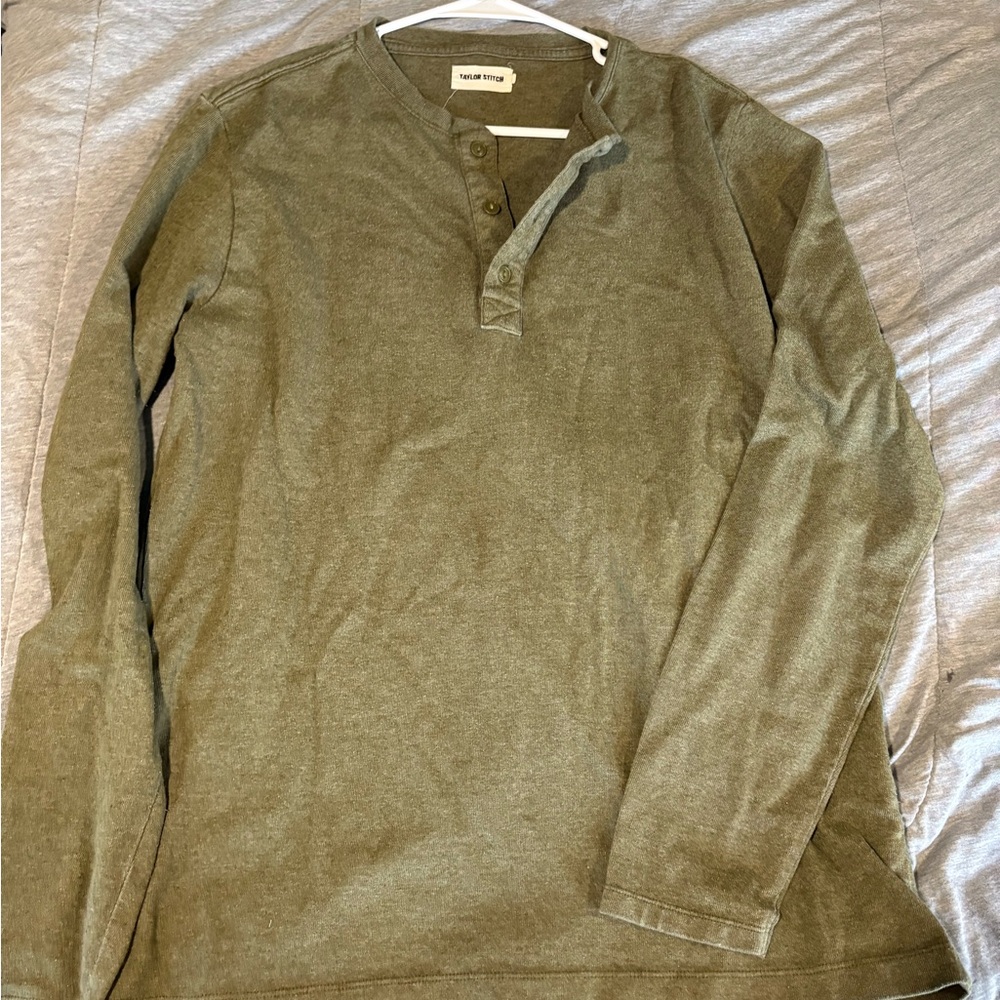 Taylor Stitch Olive Knit Henley Tee